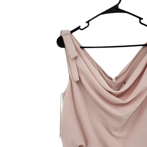 Adrianna Papell Women's Blush Ribbon Shoulder Cowl Neck Formal Maxi Dress Sz 10 - Picture 2 of 12